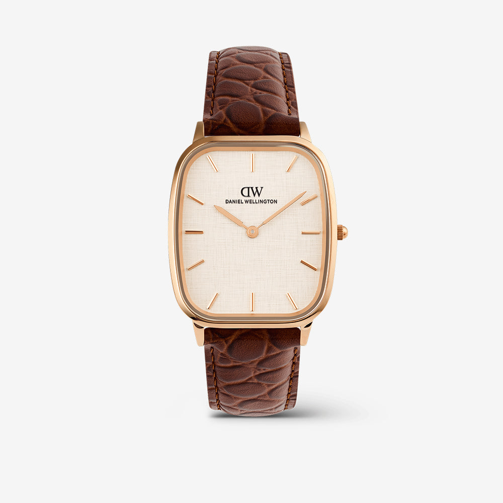 Marlon Brown Croc Belly Linen Rose Gold