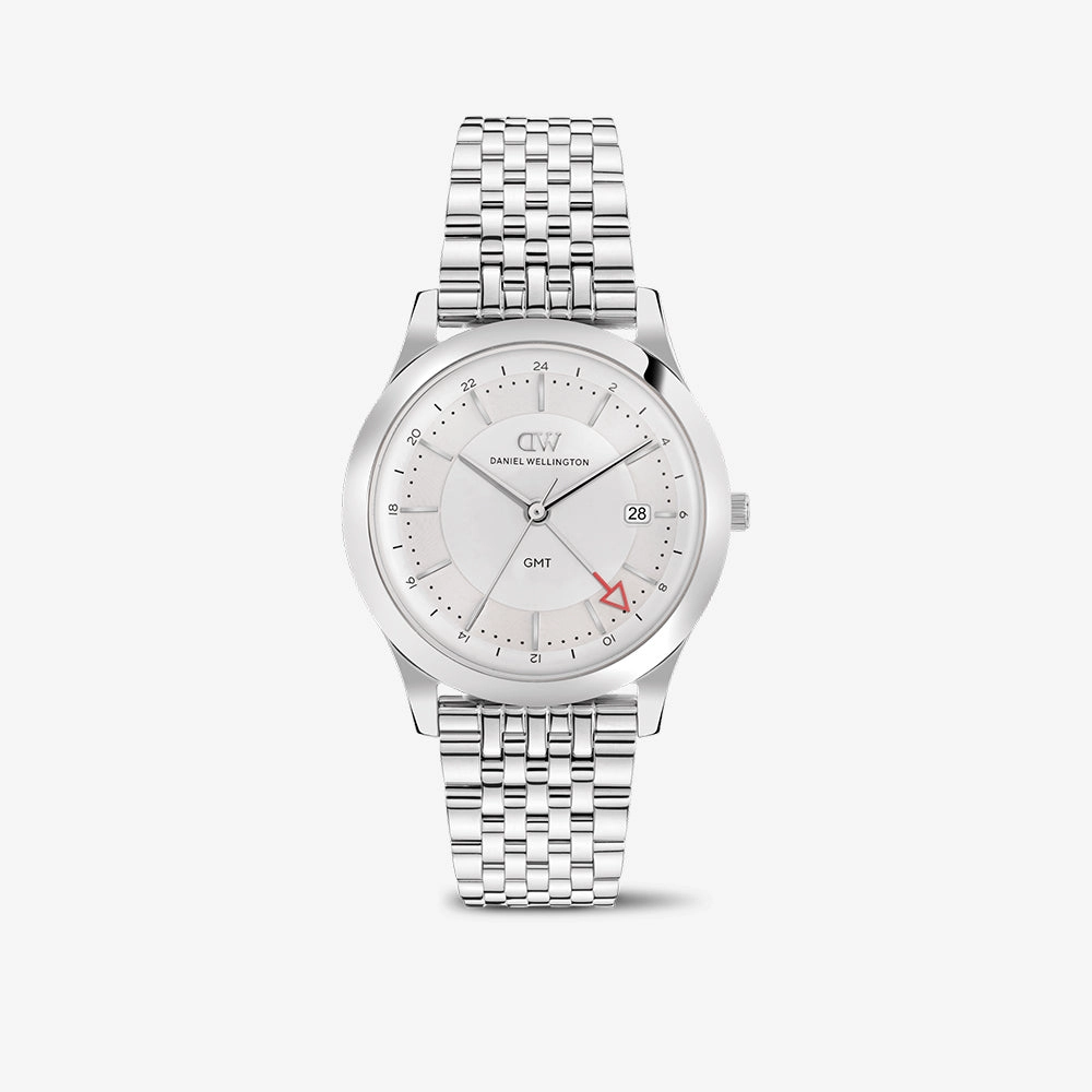 Pathfinder watch in silver with a white dial and a steel link bracelet