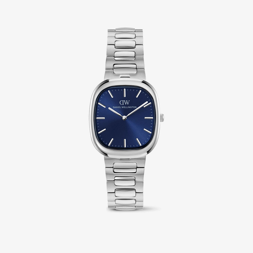Cort watch with a deep blue square dial and a silver bracelet