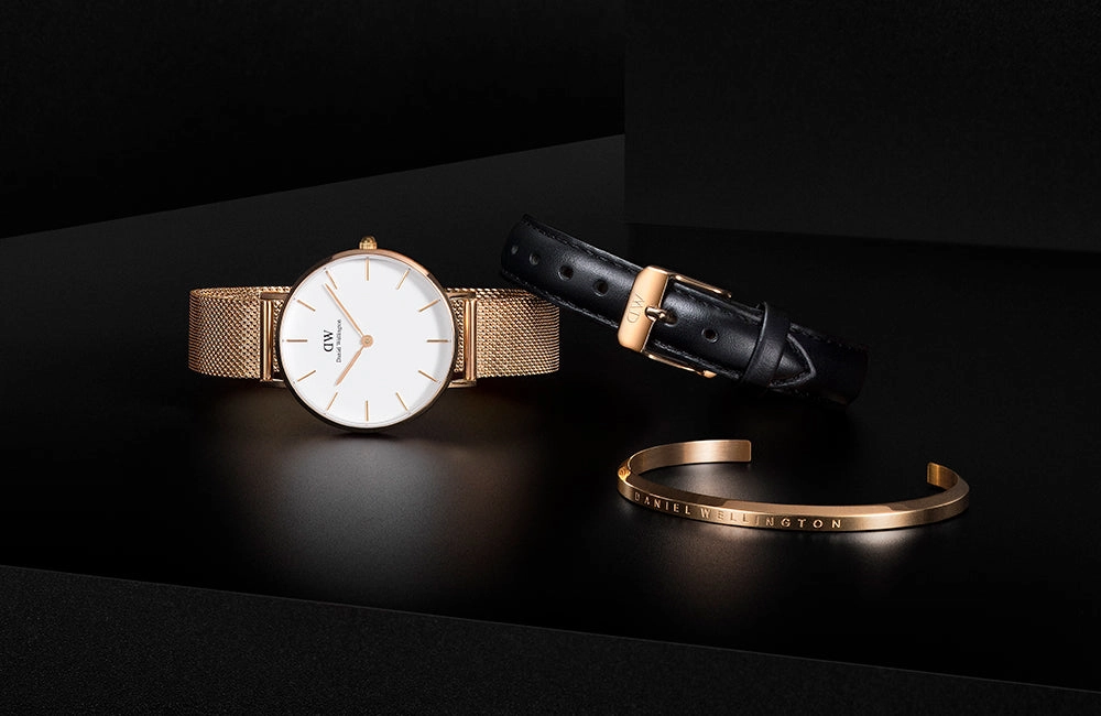 Daniel Wellington our story photograph showing a watch and layered jewellery