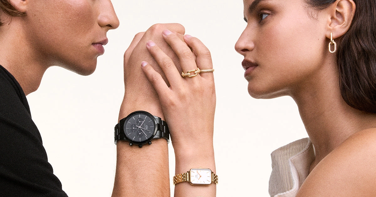 Autumn winter model shot with a watch on the wrist