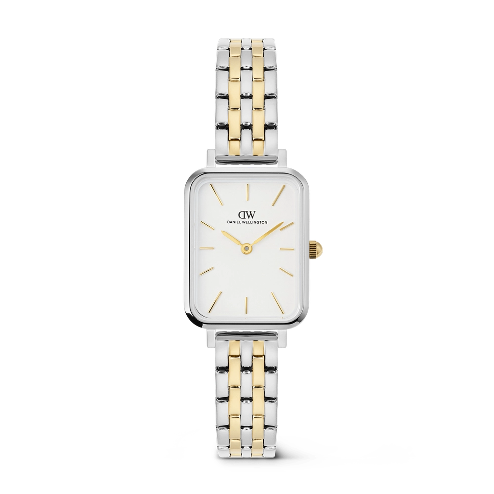 Quadro 5-link Two Tone watch with a white rectangular dial