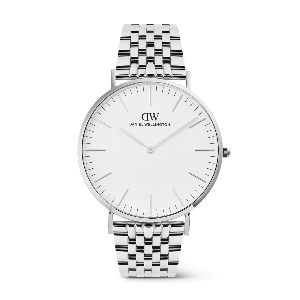 Classic 7-Link Silver watch with a white dial