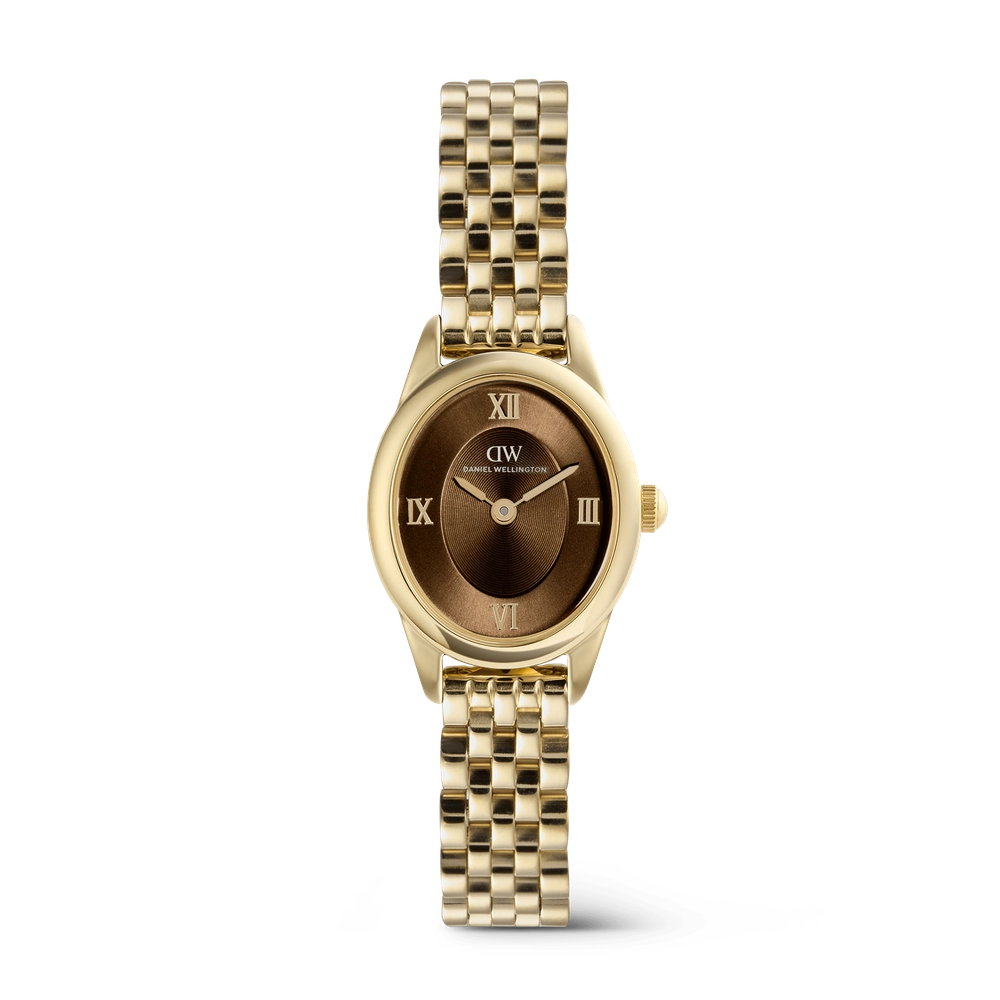 Ophelia Mini Beans Link Amber Gold watch with a gold bracelet