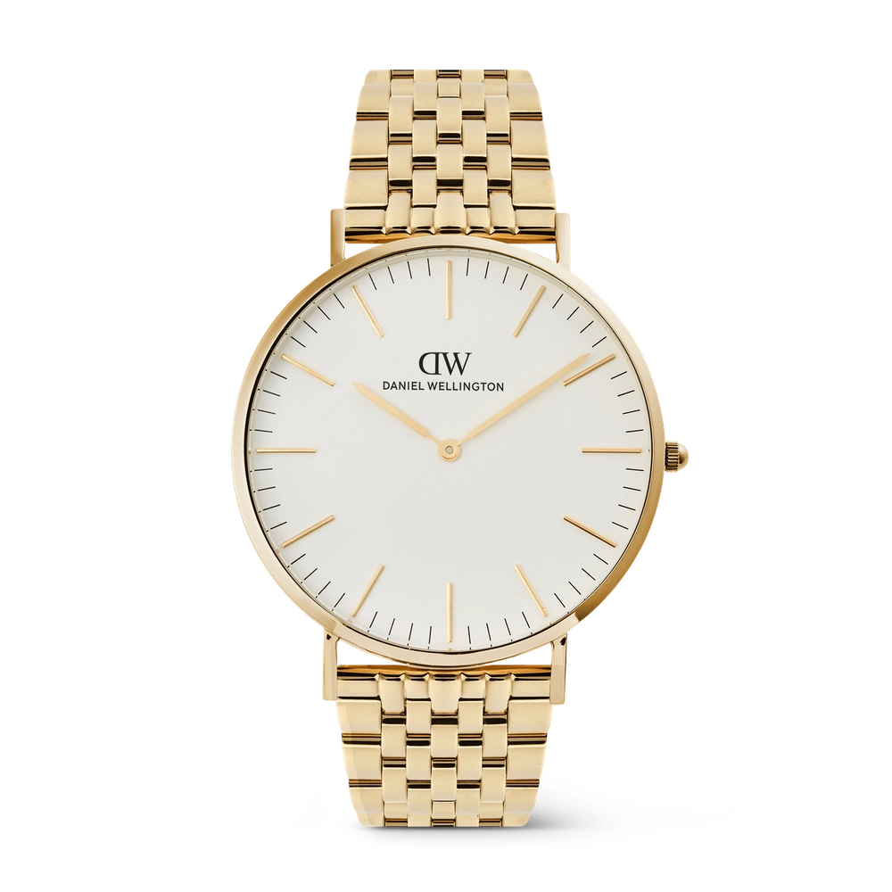 Classic 7-Link Gold watch with a white dial